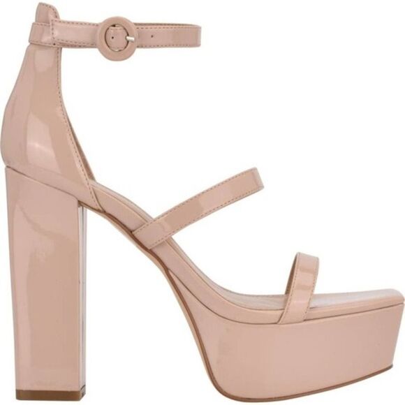 Marc Fisher Women Retro Chunky Platform Sandal Party Blush Beige Heels Size 7 - Picture 2 of 6